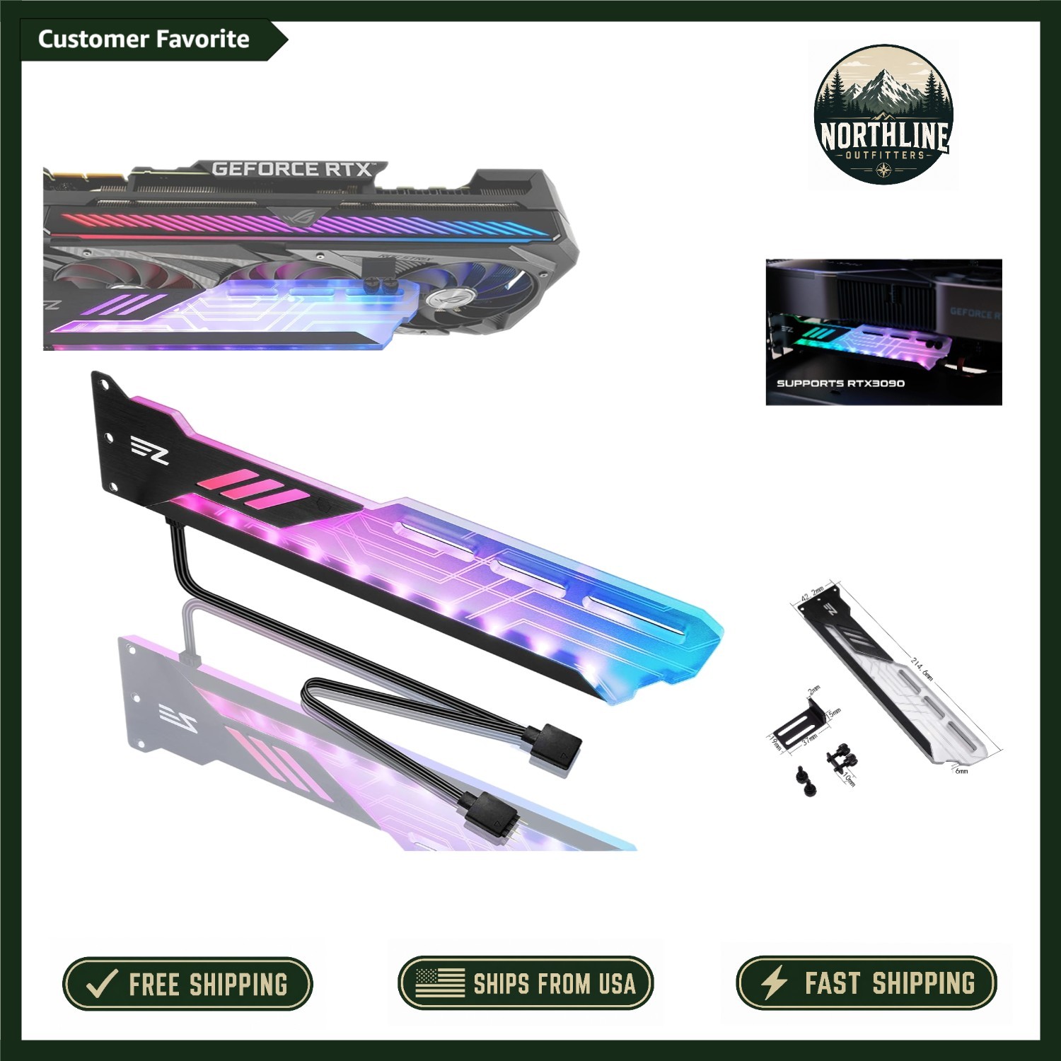 Durable RGB Graphics Card Holder - 5V Adjustable Support for Various GPU Sizes