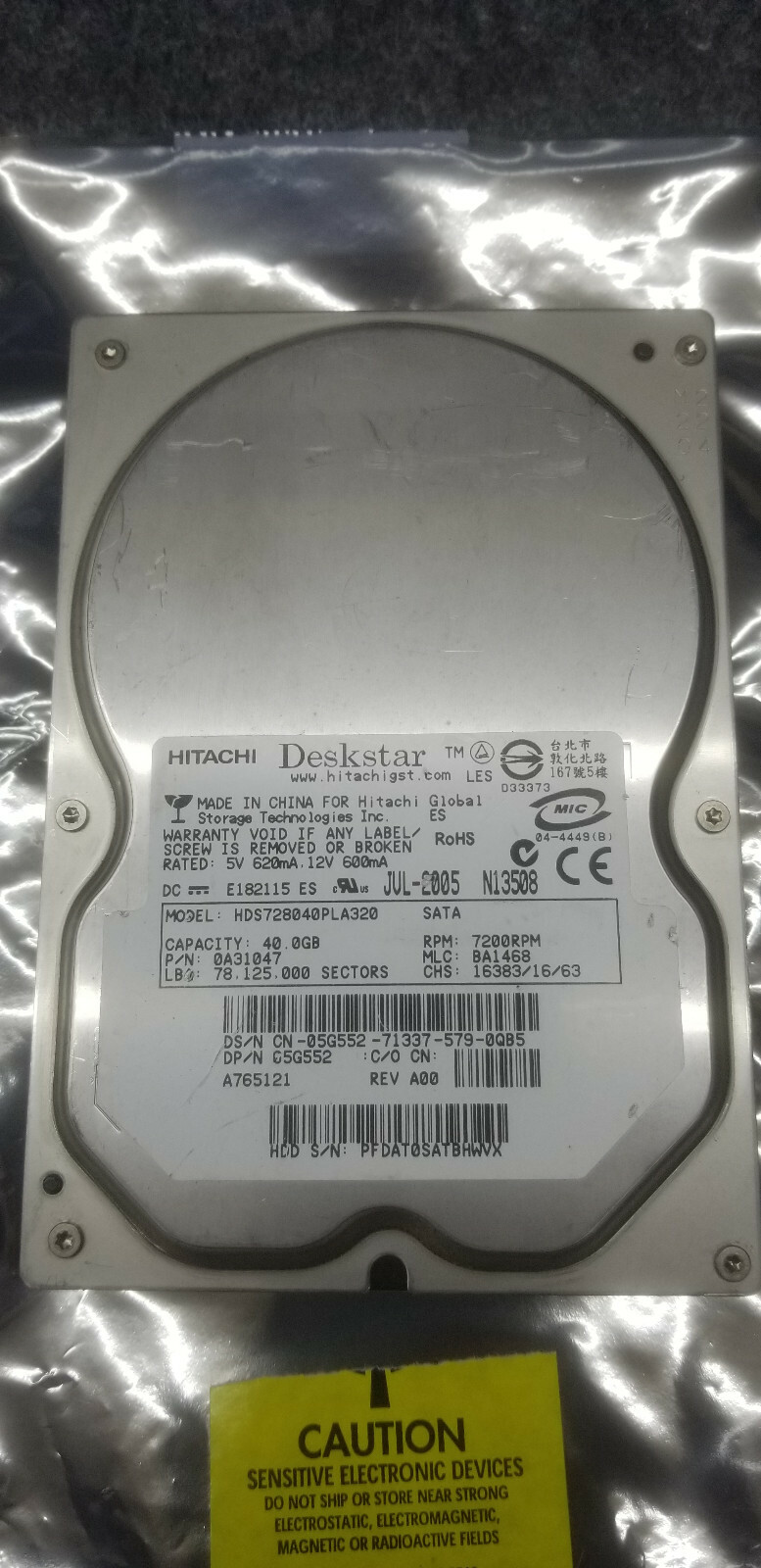 Hitachi GST HDS728040PLA320 40GB 7200 RPM 2MB Cache SATA 3.0Gb/s 3.5"