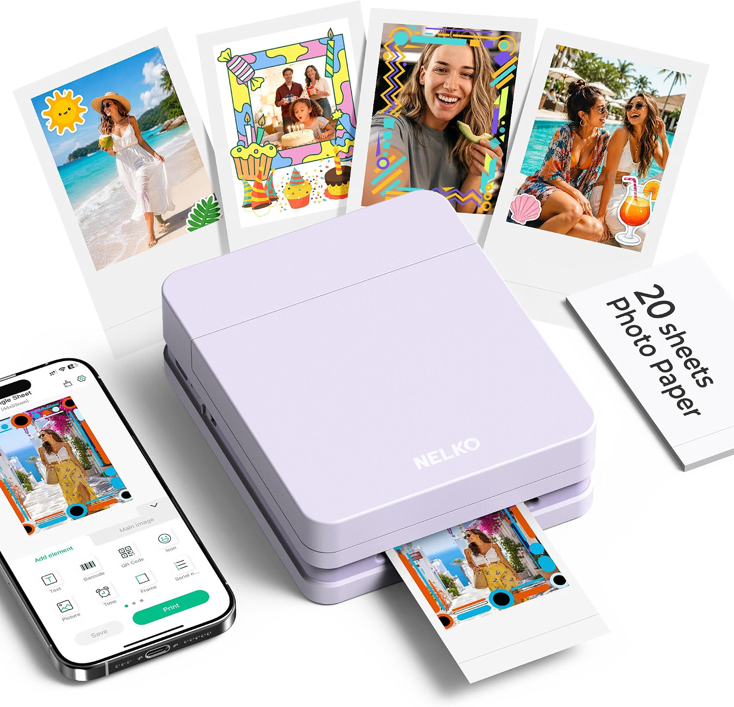2x3” Portable Photo Printer, Bluetooth Connection, Wireless Rechargeable