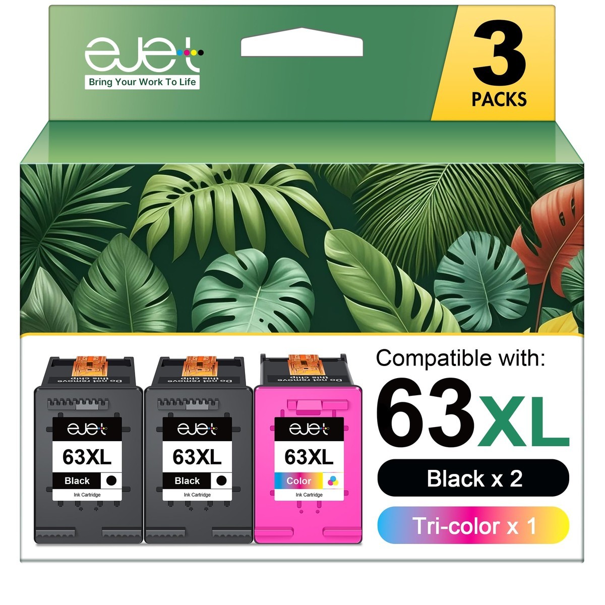 63XL Ink Cartridges Black and Color Replacement Combo Pack for HP 63