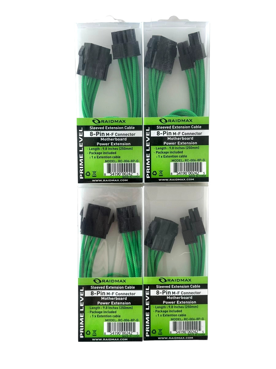 8-Pin M-F Motherboard Power Extension Cable Sleeved 9.8in *LOT OF 4*