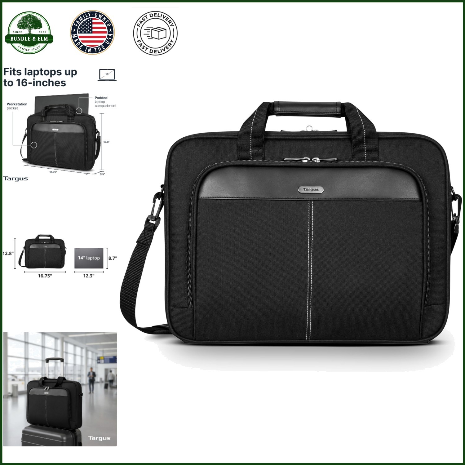 Functional Briefcase for 15-16 Inch Laptop with Long Sleeve and Trolley Strap