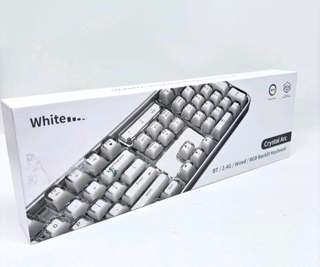 Mofii Crystal Arc 105 Key Wired/Wireless RGB Backlit Keyboard - White Edition