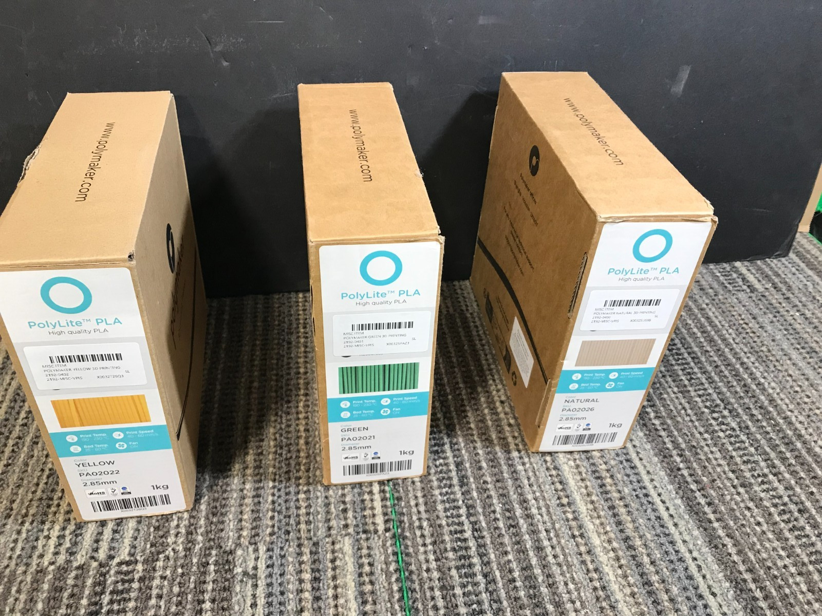 (LOT OF 3 ) Polymaker Poly LITE 2.85mm 3D PRINT FILAMENT-NATURAL,GREEN,YELLOW
