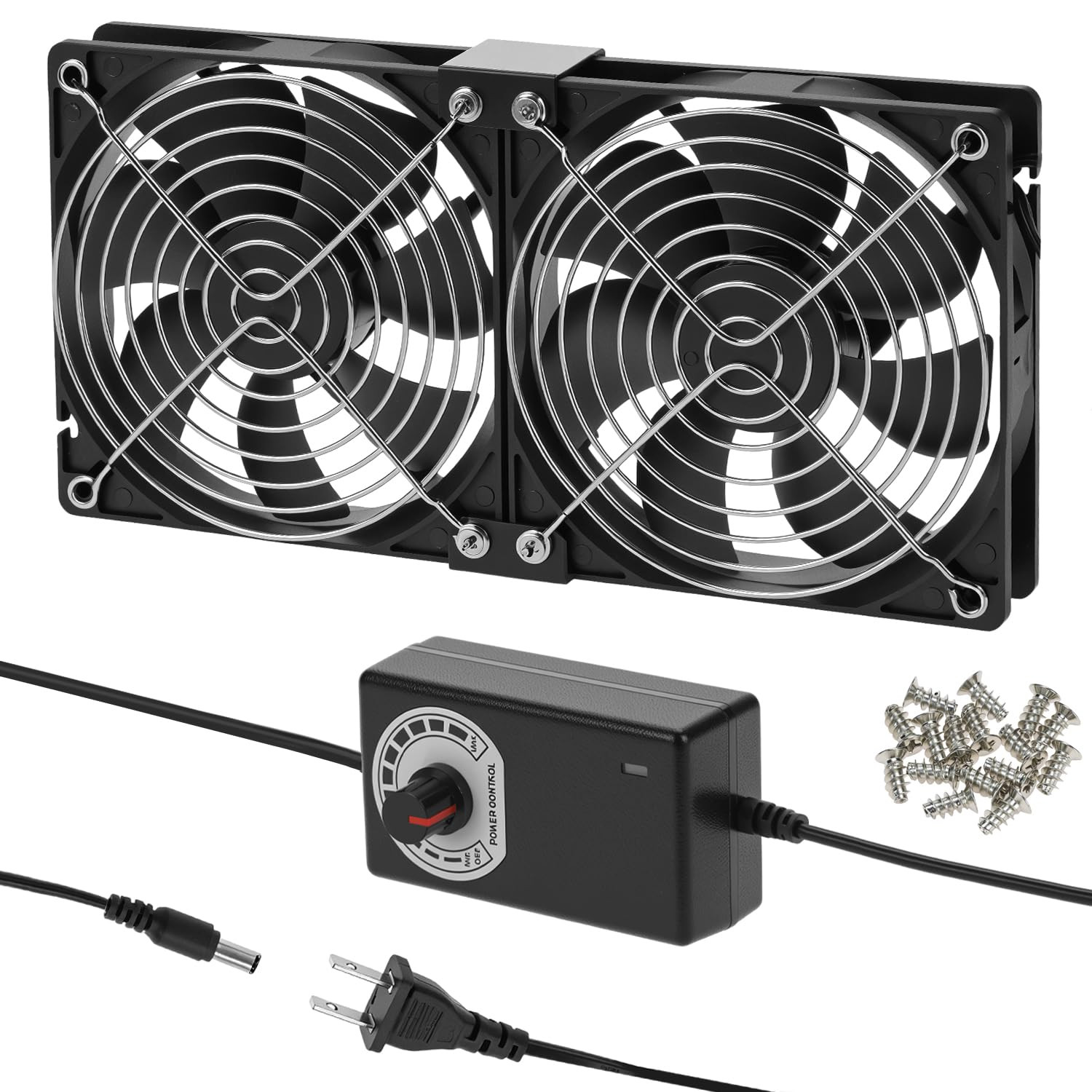 2 X 120Mm 240Mm Computer Fan with 110V-240V AC Plug, Speed Controller 3V to 12V
