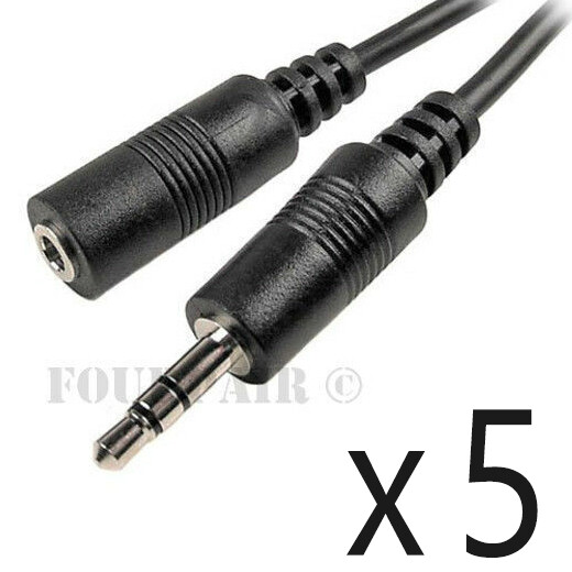 5 Pack Lot - 50ft 3.5mm Stereo Audio Extension Cable Male to Female M/F MP3 1/8"