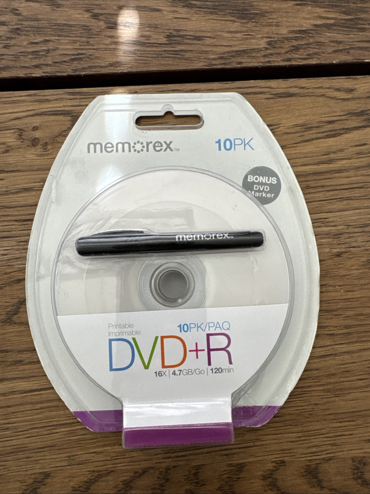 10-pk Memorex White Inkjet Hub Printable DVD-R; 16x 4.7GB 120m w/ Bonus Marker