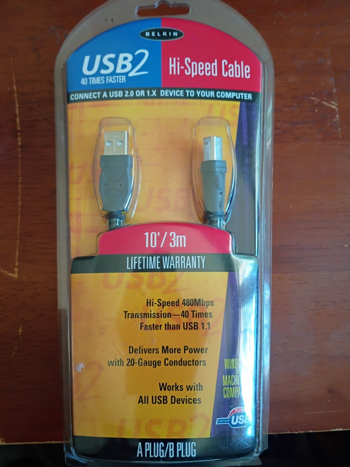 Belkin USB 2 Hi Speed Cable 10' / 3m A Plug / B Plug F3U133-10 New In Package 📦