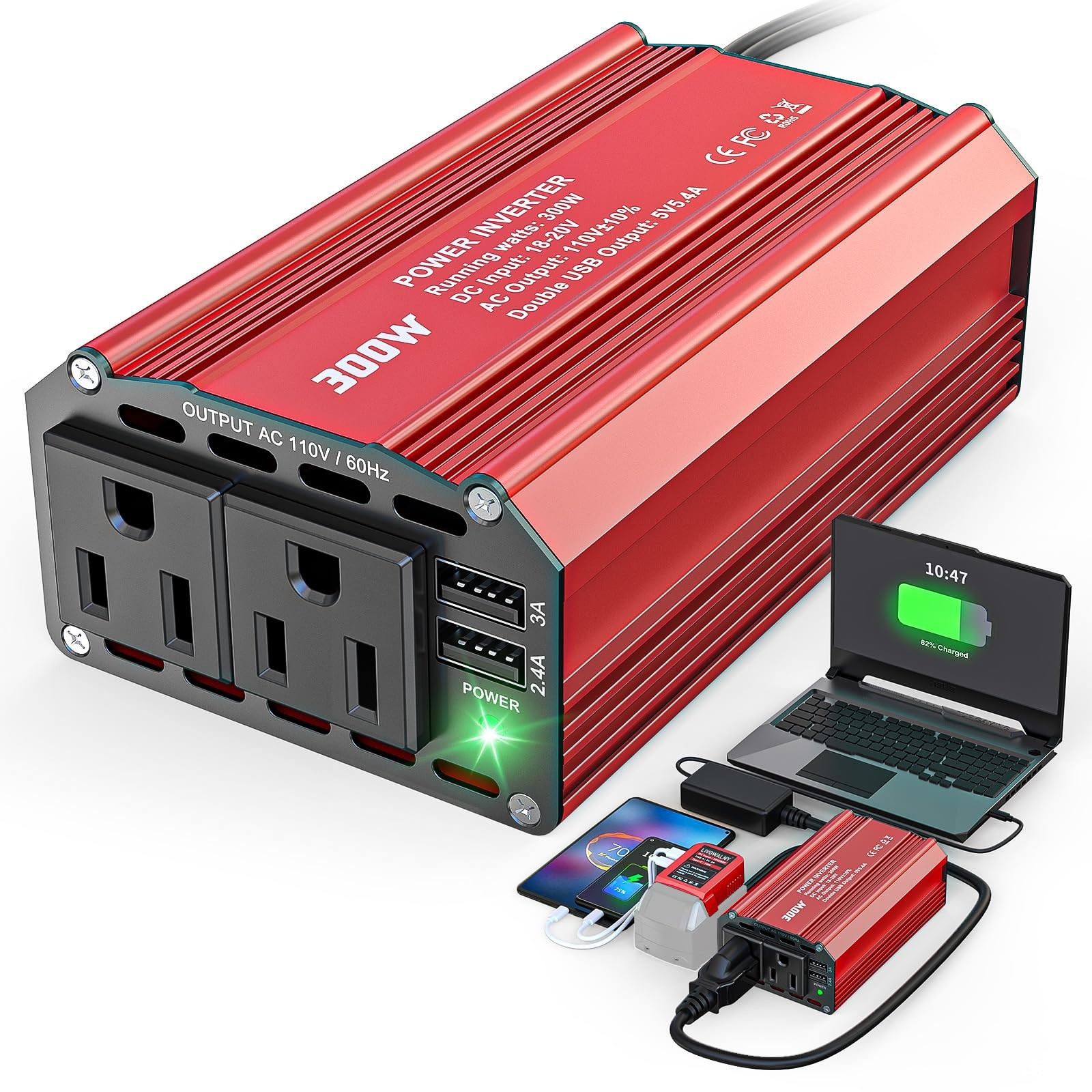 300W Power Inverter DC 18V to AC 110V Compatible with Milwaukee LIVOWALNY Bat...