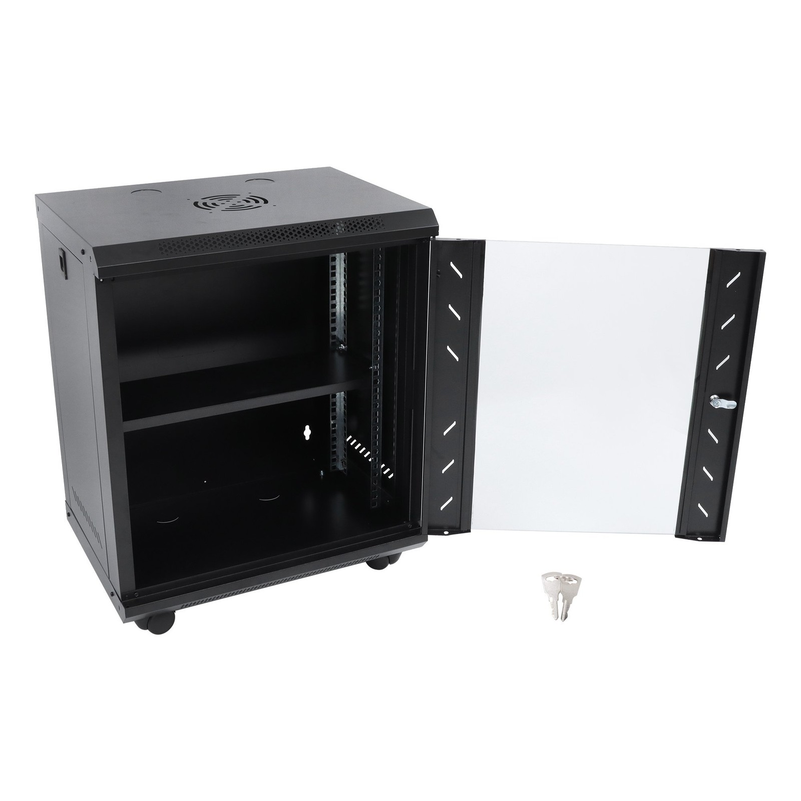 12U Network Rack Enclosure 15.5" Deep with Lockable Glass Front Door