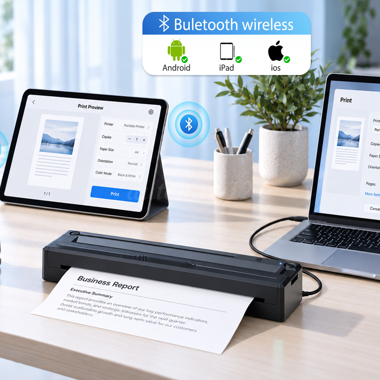 Portable Bluetooth A4 Inkless Thermal Printer Tattoo Printer w/10 Tattoo Paper