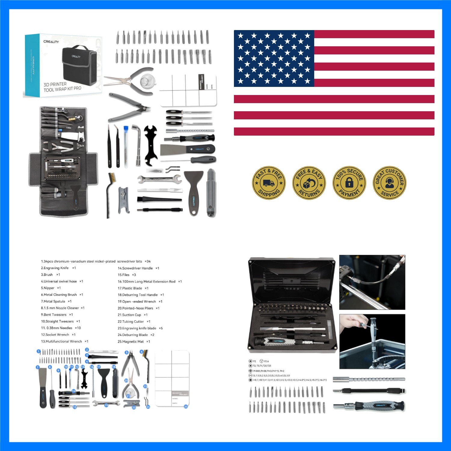 3D Print Tools Warp Kit 74PCS Comprehensive 3D Printing Tools for 3D Printer ...