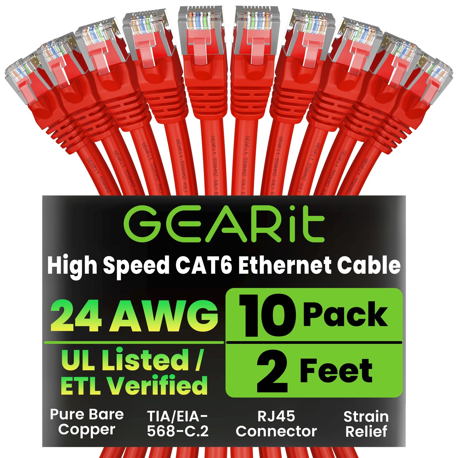 100 Pack Cat 6 Ethernet Cable 2 Ft Network Patch 10Gbps RJ45 Snagless Red