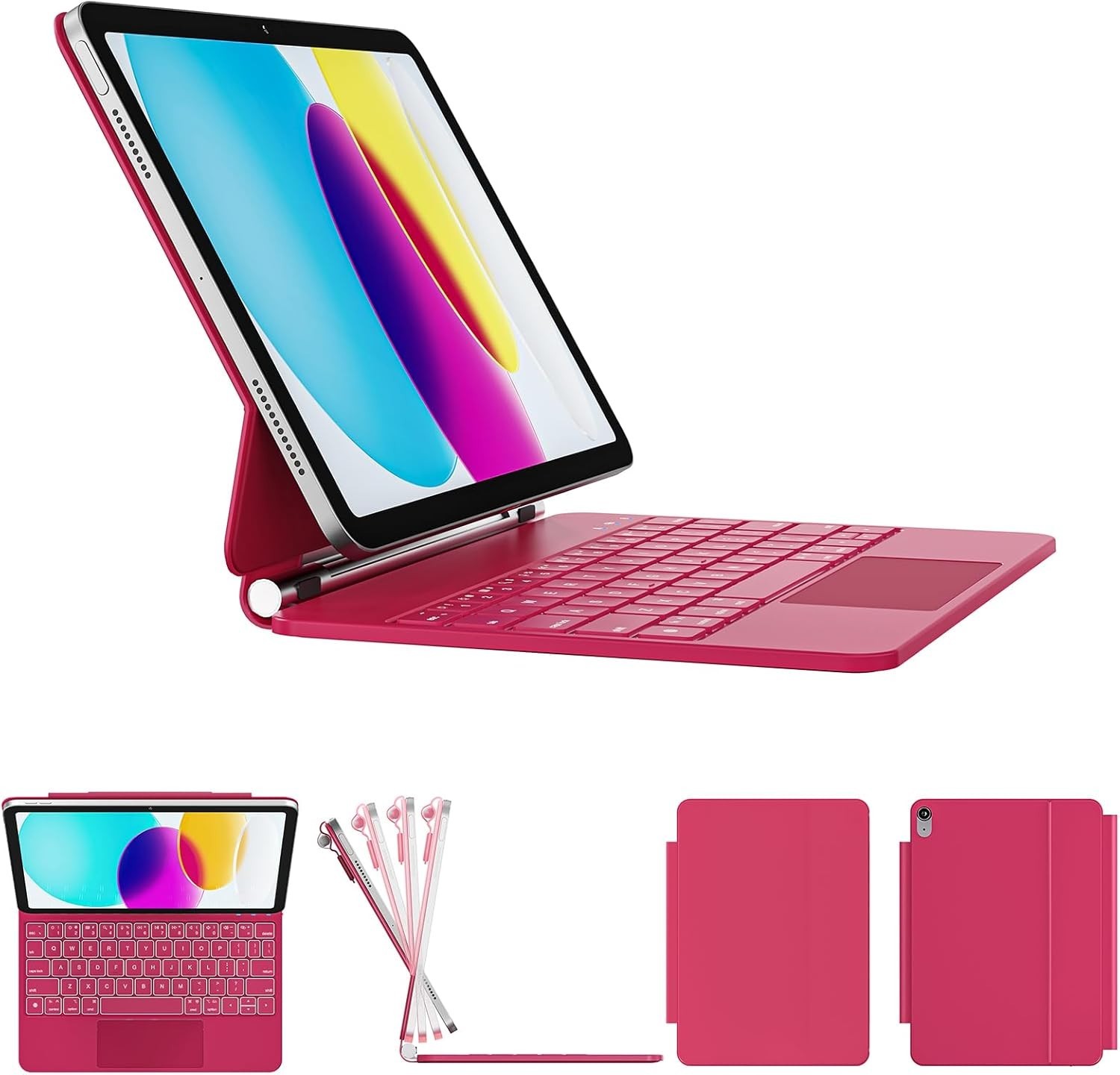 Azalea Red iPad 11th 10th Gen Keyboard Case with Backlit Keys & Touch Trackpad