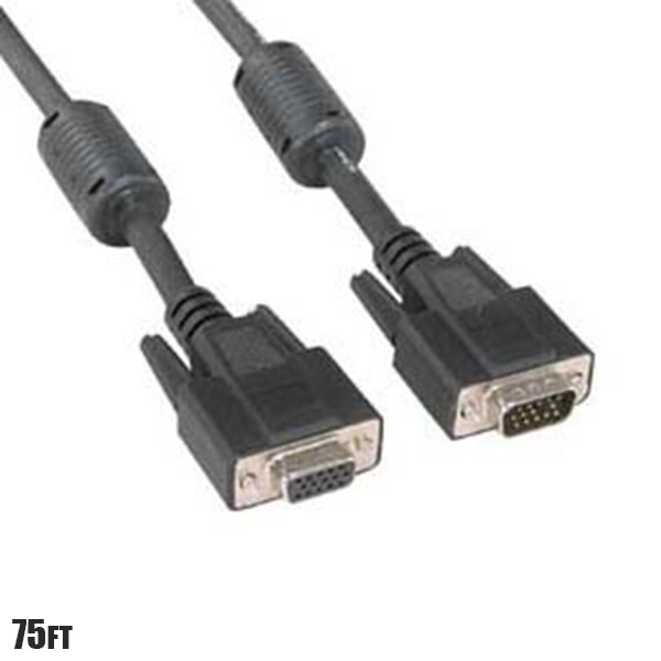 75FT VGA SVGA HD 15 Pin Male to Female Monitor Cable Extension Cord Ferrite Core