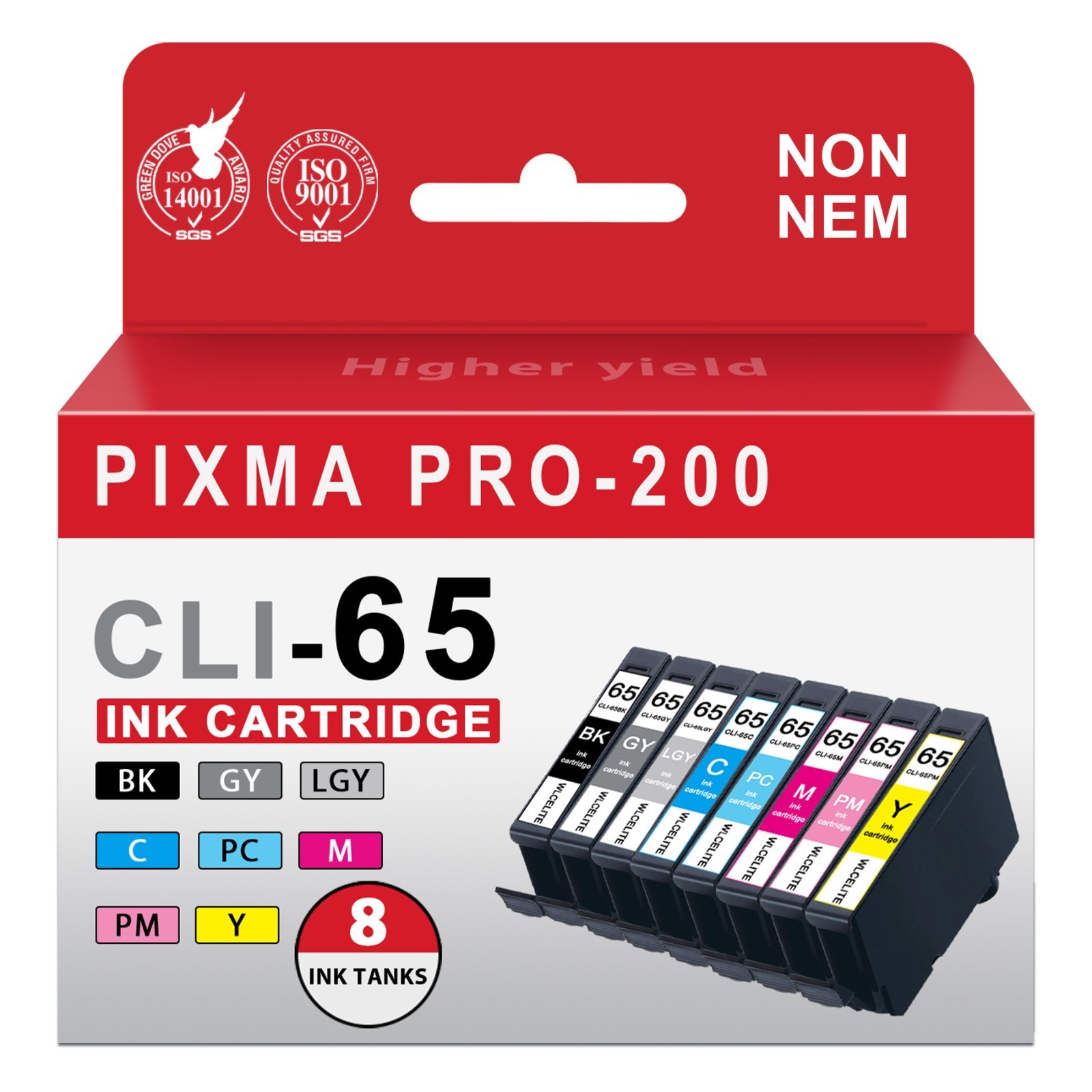 CLI65 CLI-65 Ink Cartridge 8-Color Set with Chip for PIXMA PRO-200 Ink