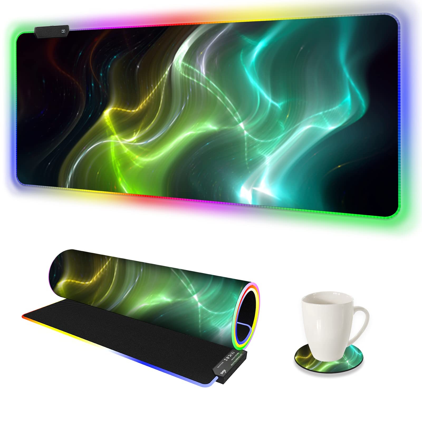 Large Gaming Mouse Pad RGB, Keyboard Led Mousepad Extended 35.4 x 15.8 inch N...