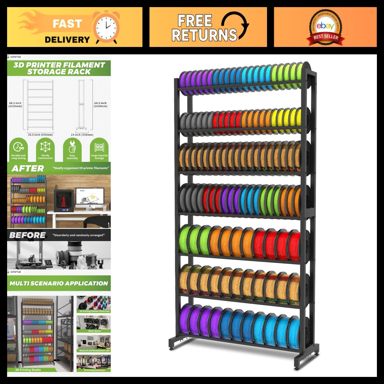 Heavy-Duty 7-Tier 3D Printer Filament Storage Rack, Large Capacity Spool Organiz
