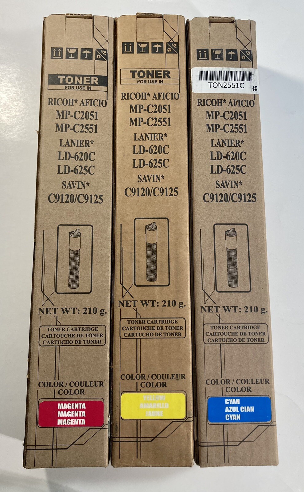 TONER FOR USE IN RICOH AFICIO LANIER SAVIN UNBRANDED LOT OF 3 CYAN YELLOW & MAG