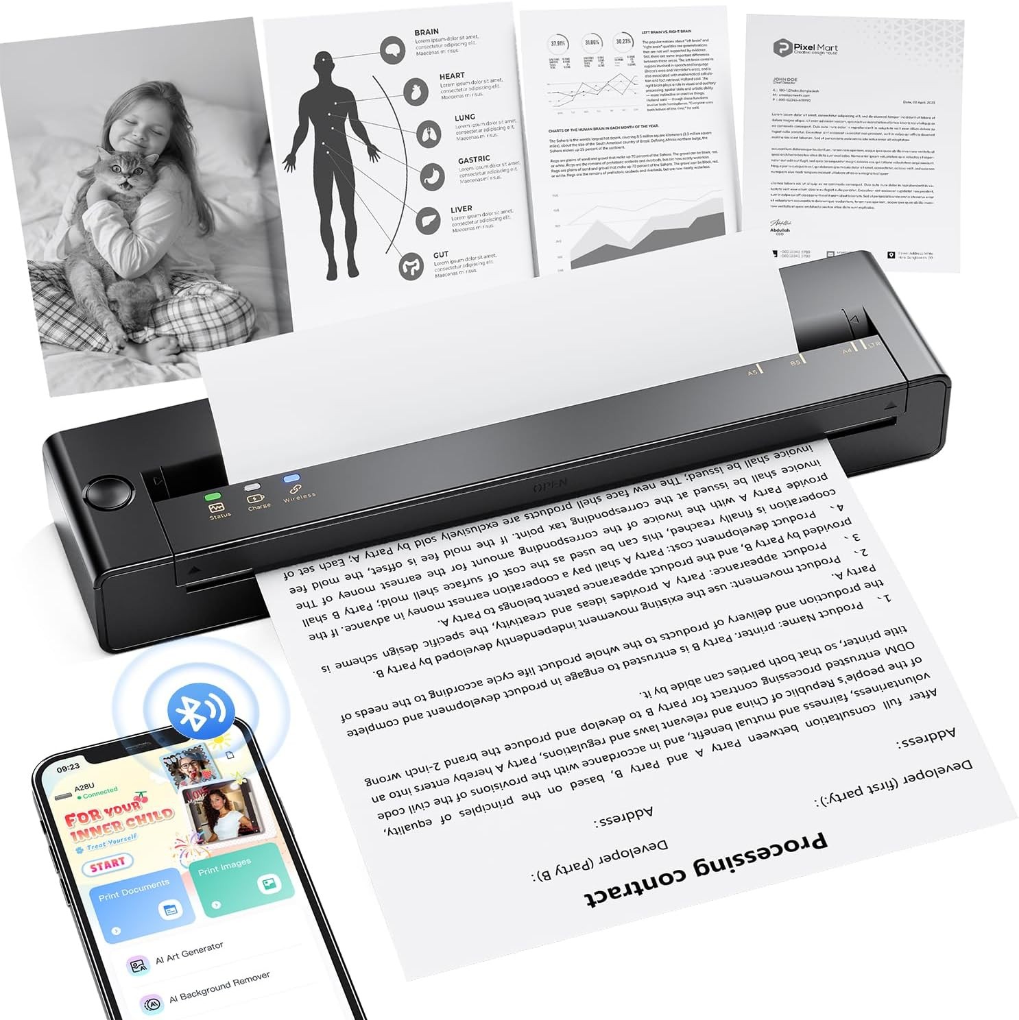 Portable Printer Thermal Bluetooth Mobile Inkless Printer for Travel/Office/Home