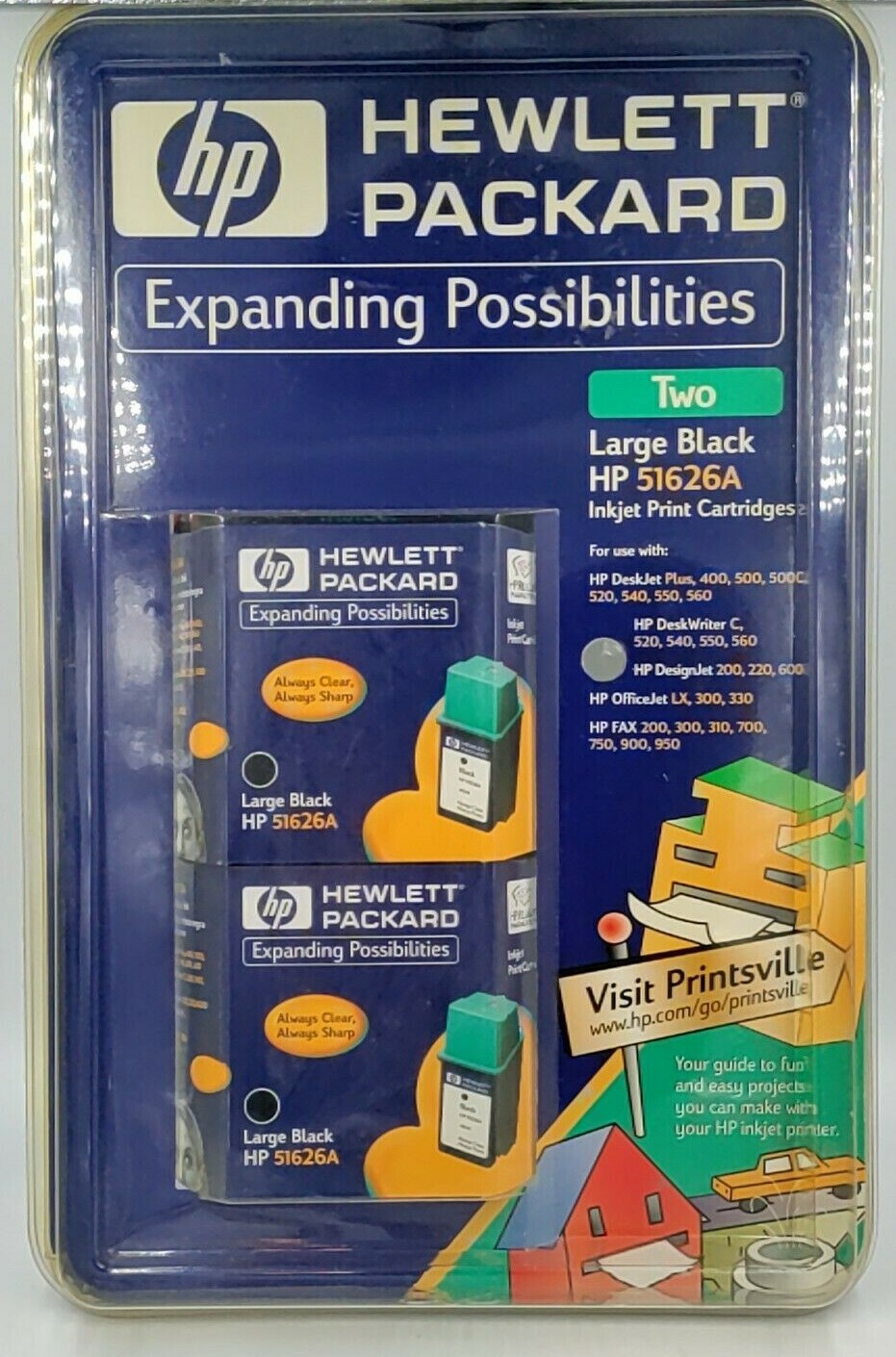 HP Hewlett Packard 51626A Set of 2 Large Inkjet Print Cartridges NIP Deskjet