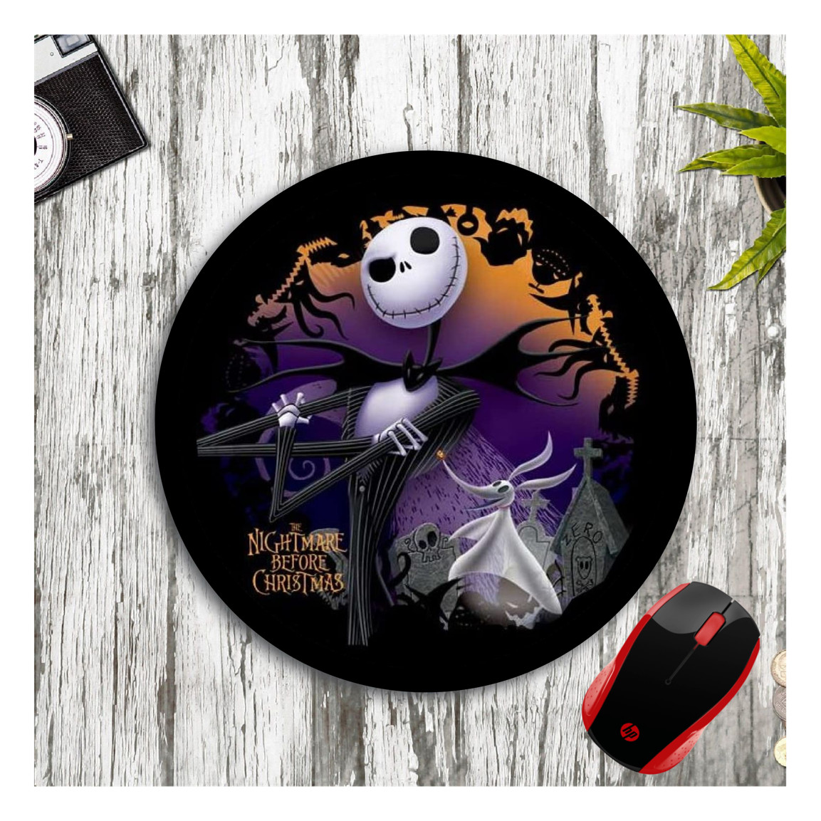 JACK SKELLINGTON BLACK ROUND NEOPRENE MOUSE PAD MAT HOME SCHOOL OFFICE GIFT