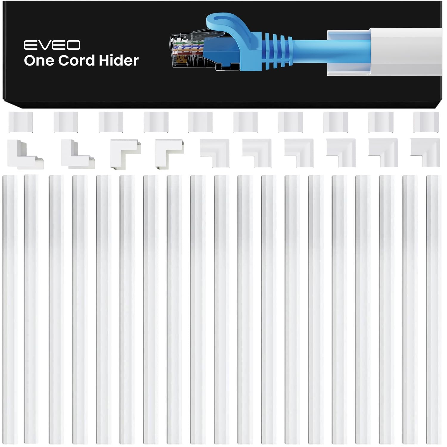 EVEO Cable Hider - 300” One-Cord Cable Raceway Wire Hider for Cable Concealer Co