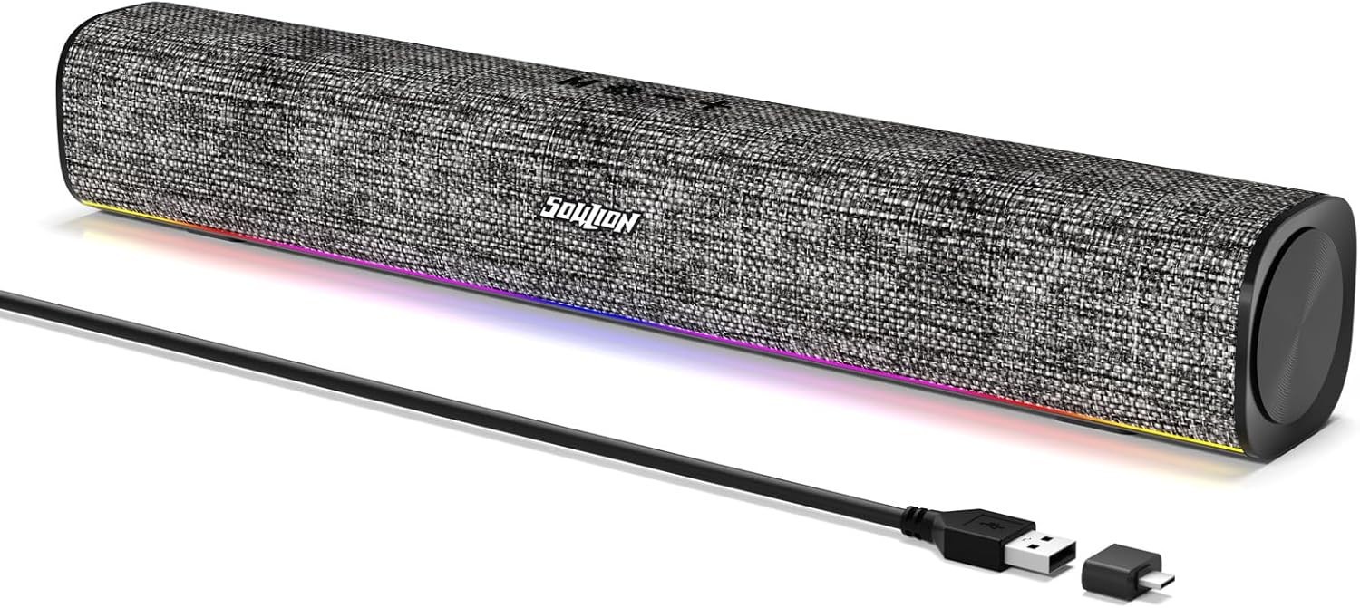 R100 Bluetooth Computer Speakers with Dynamic LED Light, USB Plug & Play PC Spea
