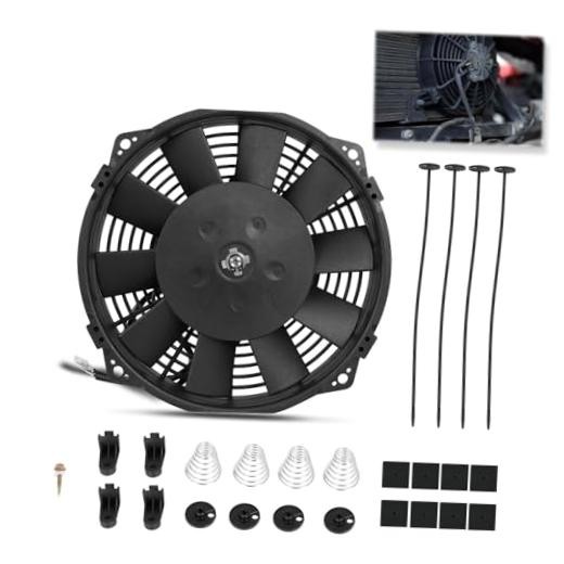 Universal 8 Inch Black Slim Radiator Cooling Fan 12V 80W with Mount Kit 8 inch