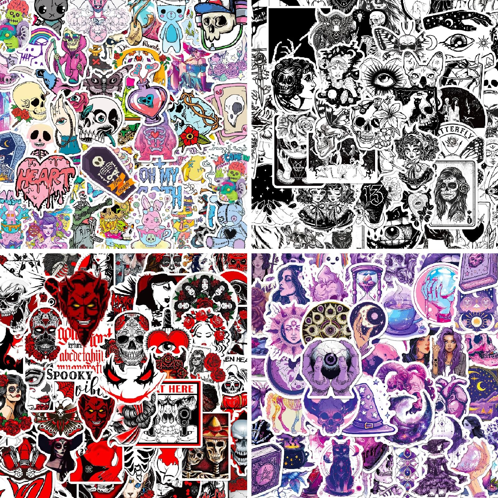 200 Pcs Horror Goth Decor Stickers Bulk.Goth Accessories.Cool Skull Horror Stick