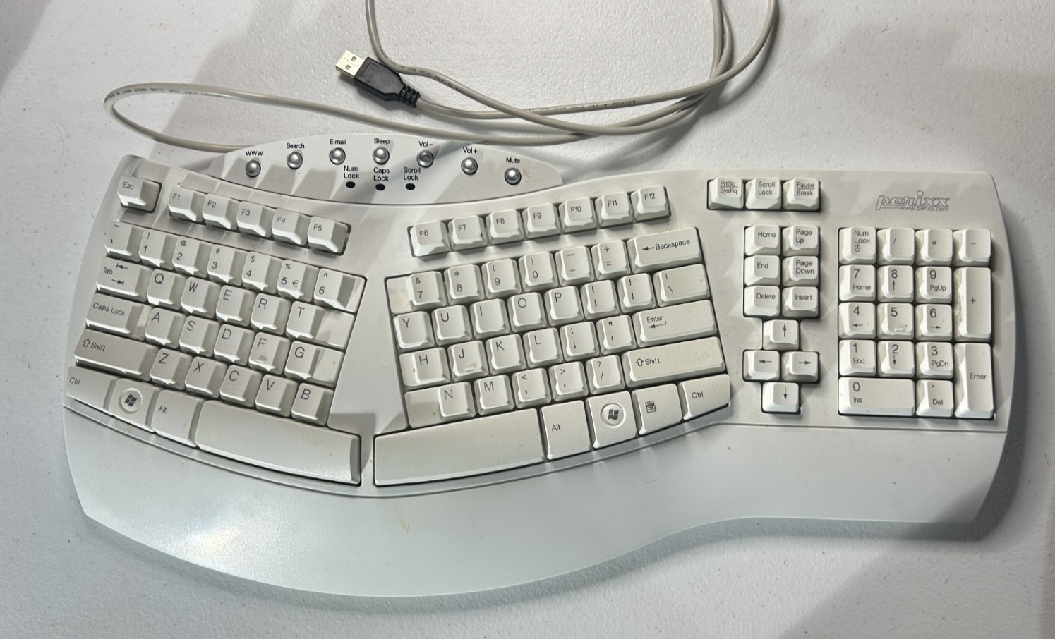 Perixx Periboard-512 Ergonomic Split Keyboard - Natural Ergonomic Design - white