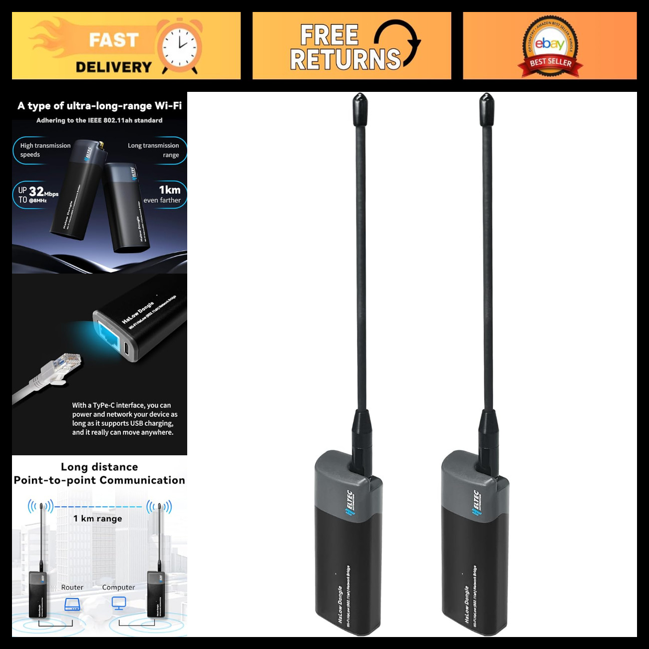 Wireless Point to Point Outdoor WiFi Bridge, AP+STA Pair Set, Long Range Connect