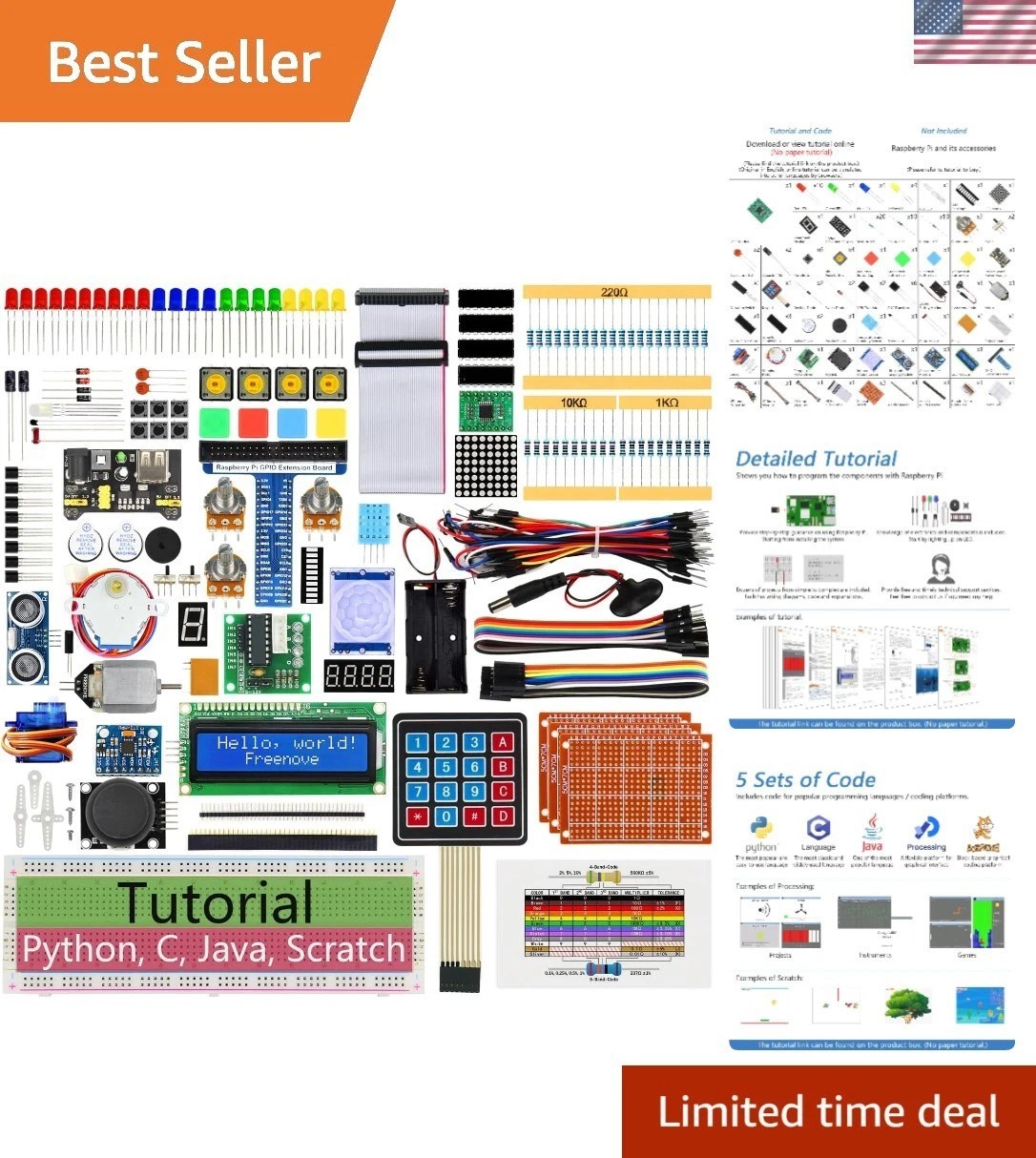Comprehensive Raspberry Pi 5 Kit - Learn Coding & Electronics with 128 Projects