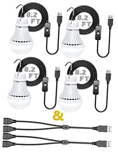 Portable LED Bulb, 5W USB LED Camping Light for Garage Warehouse Car 4 Pack