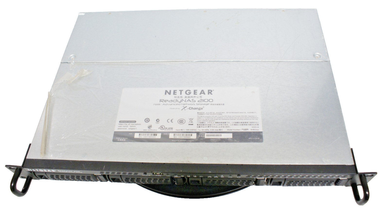 Netgear ReadyNAS 2100 RNRX4410-100NAS Rackmount Network Attached Storage NO HDDs