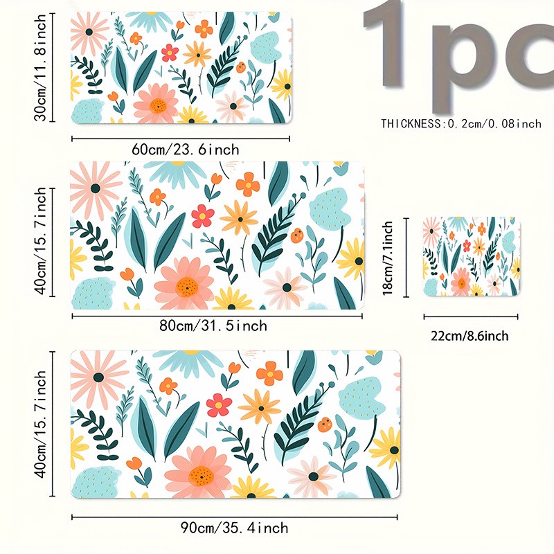 1pc Large Non-Slip Washable Floral Mouse Pad with Pastel Floral Pattern (Turqu