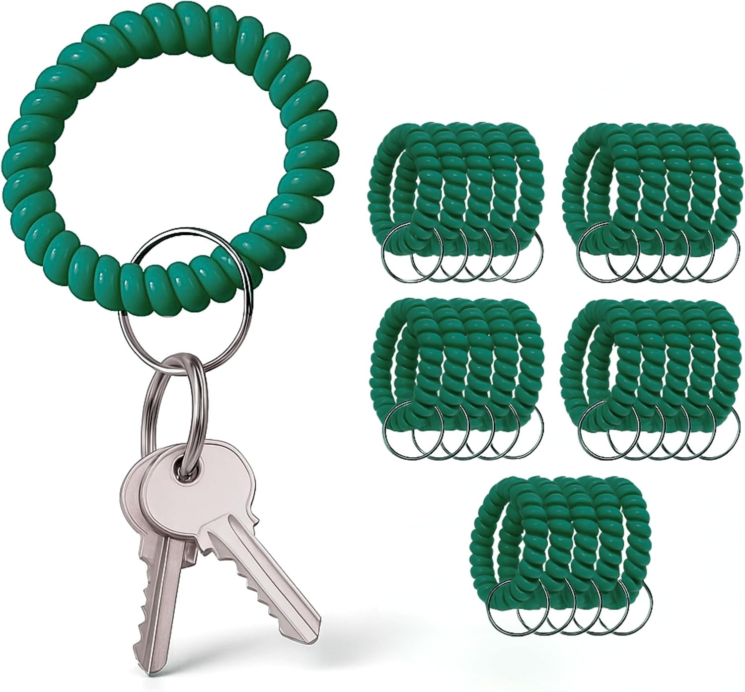 25PCS Dark Green Wrist Keychain – Spring Spiral Wrist Coil Key Chain for Wrist K