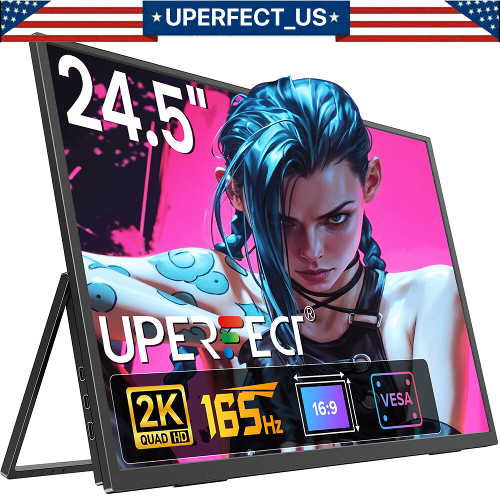 UPERFECT 165HZ Portable Monitor, 24.5'' QHD FreeSync 100% Adobe RGB for PC PS5 4