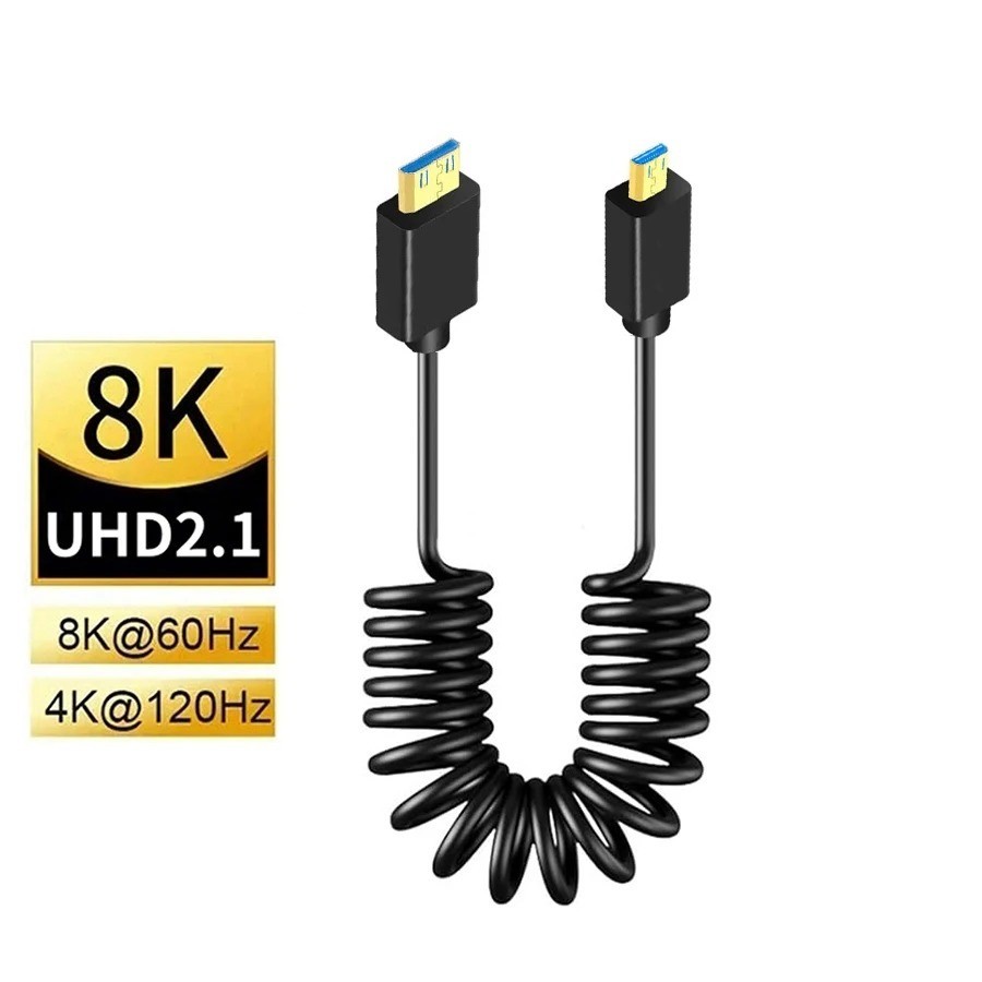 8K HDMI 2.1 Coiled Spring Cable, Mini/Micro HDMI 0.3m-1m, Camera/Monitor 8K@60Hz
