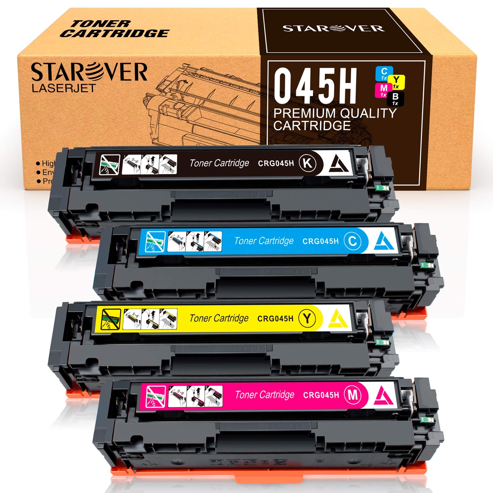 Compatible Canon 045H Toner Cartridges 4 Pack High Yield Black Color Laser Print