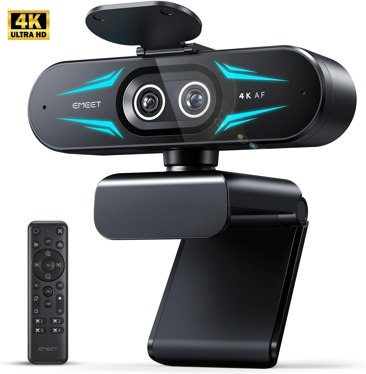 EMEET C60E 4K Webcam Dual-Camera 11X Zoom PDAF RGB Lighting 2 Mics Remote