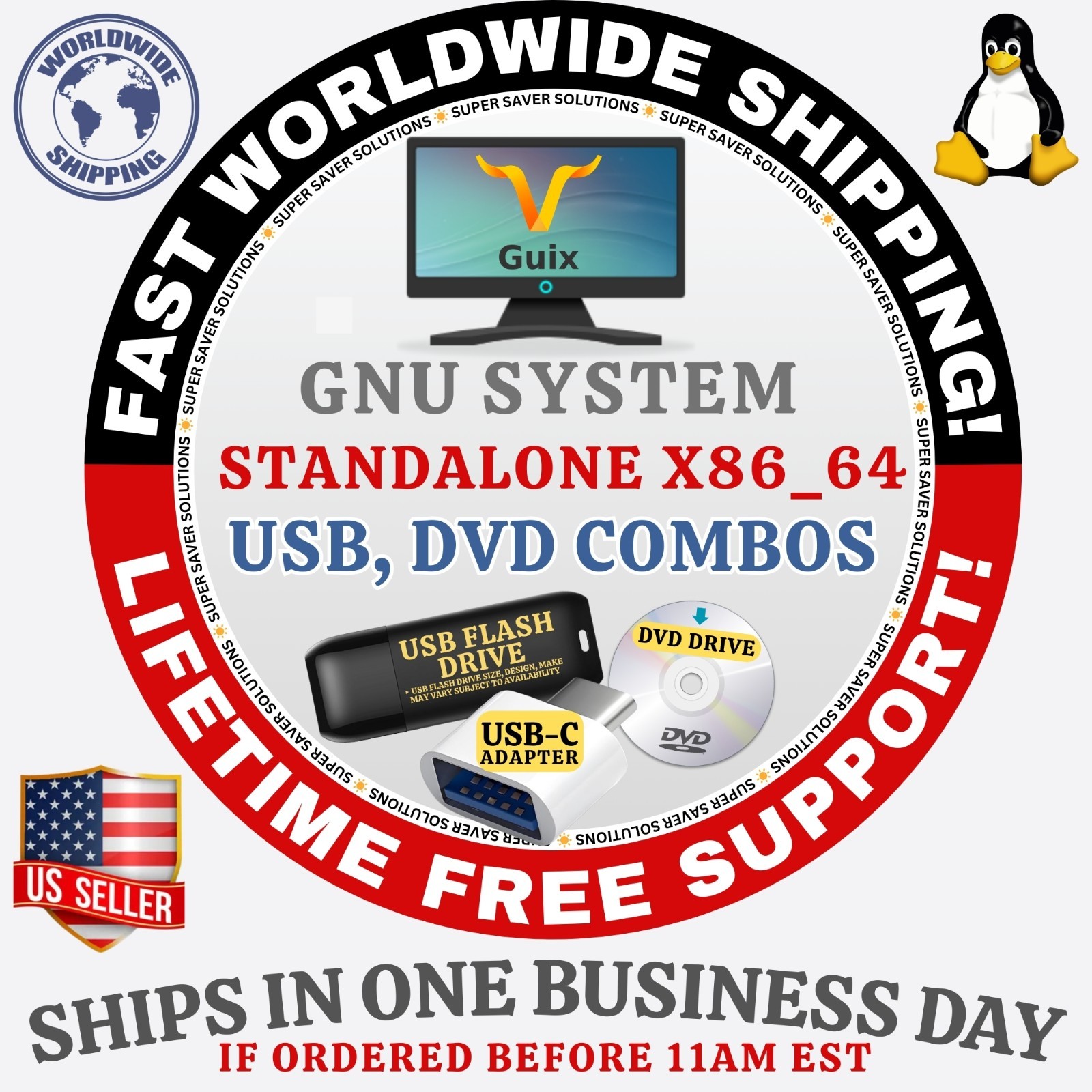 GNU GUIX LINUX OS | ALL LATEST ISO BUILDs | DVD, USB COMBOS | FAST SHIP