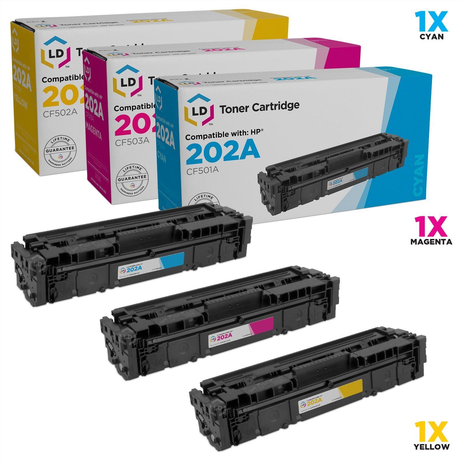 LD 3pk Comp Color Cartridge Set  for HP Toner 202A Cyan Magenta Yellow M254dw