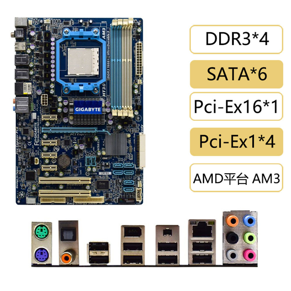 For Gigabyte  Socket AM3 DDR3 6×SATAII ATX Motherboard GA-MA770T-US3
