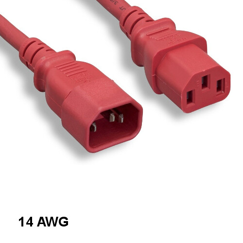 Red Color 6 feet 14AWG Power Extension Cord IEC-60320 C13 To C14 15A/250V PDU