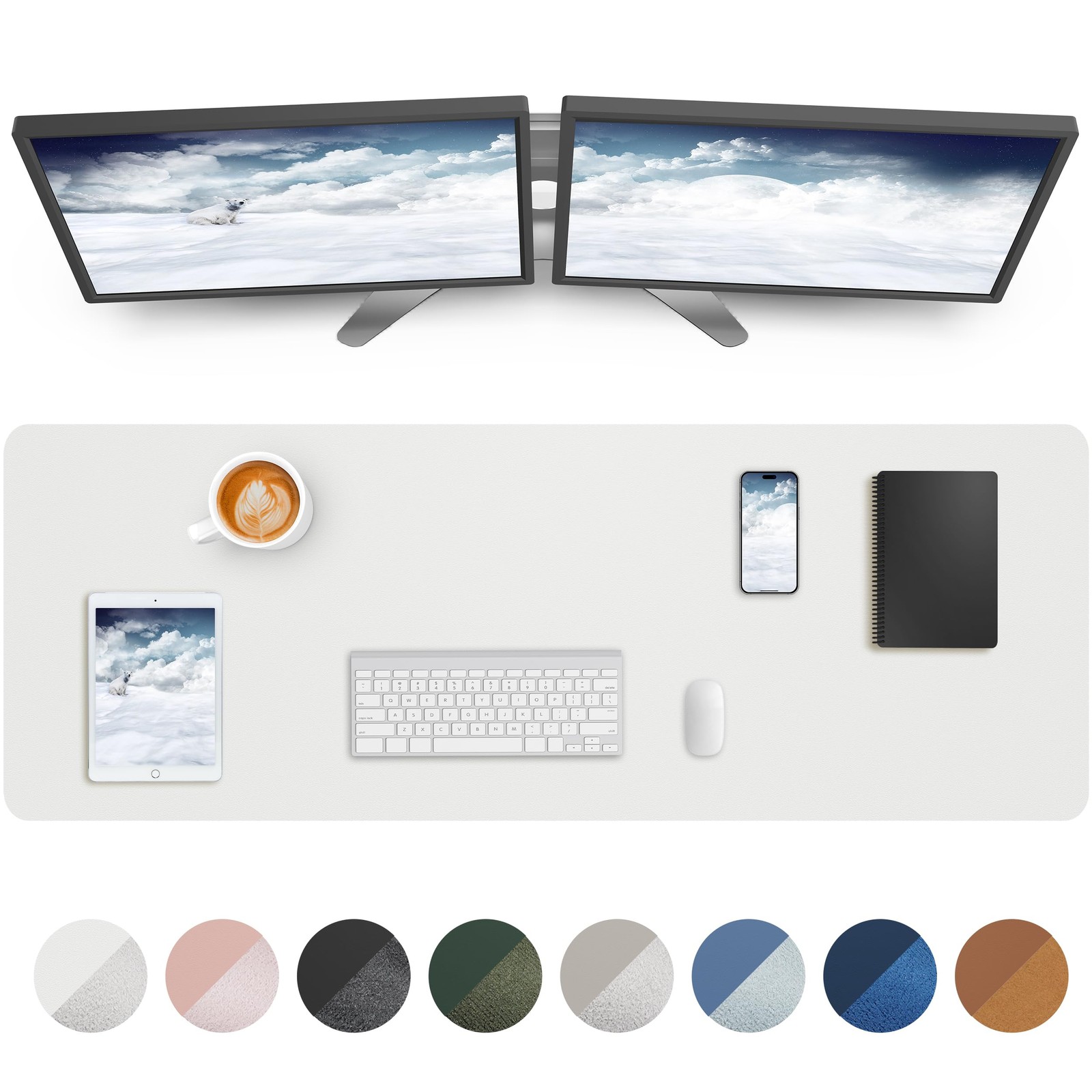 Large Desk Mat 55x17 Inch Leather Pad Protector Non-Slip PU Blotter Ivory White