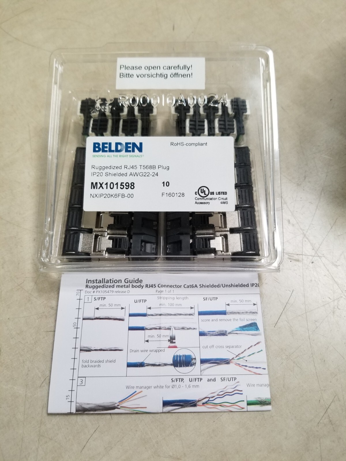 Lot of 10 - Belden Ruggedized RJ45 T568B Plug IP20 Shielded AWG22-24