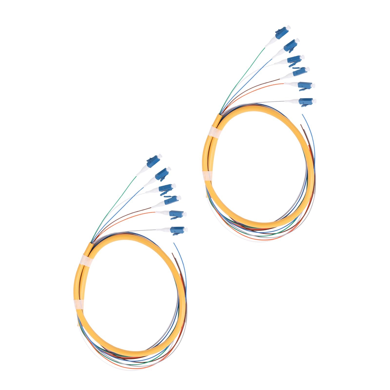 2 PCS 6 Strand LC/UPC OS2 Fiber Optic Pigtail Cable High Speed Network Wire