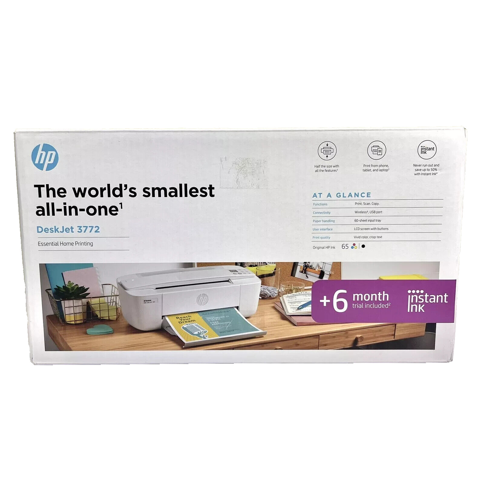 New HP Deskjet 3772 Printer-All in One-Wireless +Free HP 65 INK