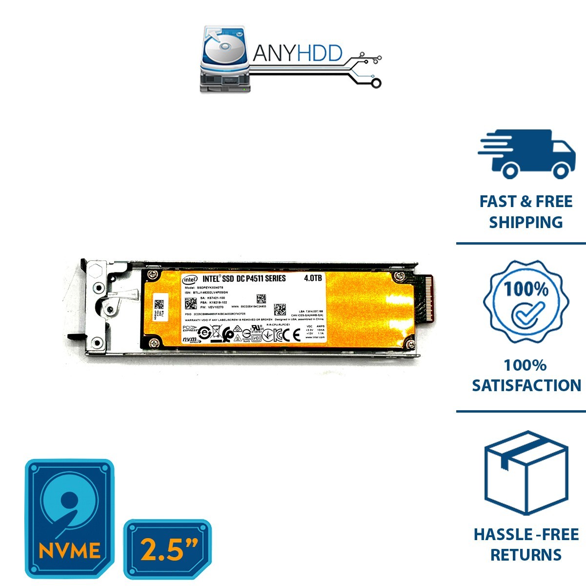 Intel 4TB NVMe SSD – SSDPEYKX040T8 –  PCIe 3.1 x4 EDSFF E1.S TLC 5.9m - DC P4511